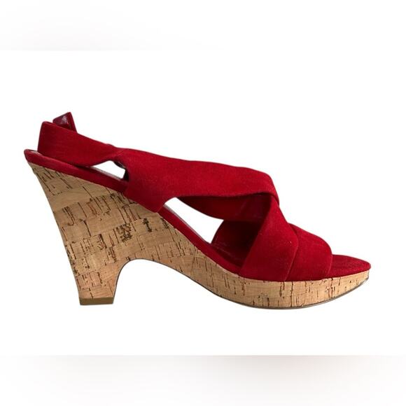 Franco Sarto Red Wedge Sandals with Cork Heel Sz 10 - Picture 3 of 14